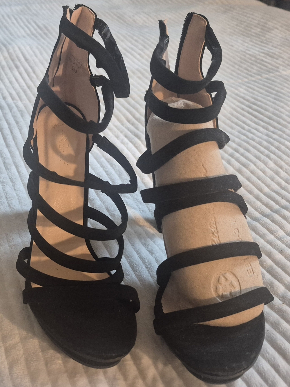 Black Multi-Strap Women's High Heel Sandals 4" heel.
